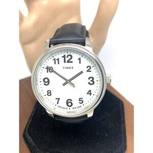 Timex Men's Watch TW2V21200 Quartz Indiglo White Dial Black Leather Band 43mm
